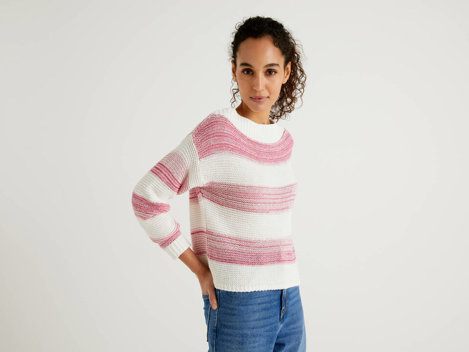 Women/'s Benetton Purple Pink Striped Sweater